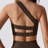 Roupa de ioga roupa íntima feminina de um ombro com nervuras sutiã esportivo oco aberto nas costas top sexy lingerie push-up sutiã roupas de ginástica para mulheres