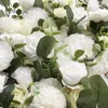 Декоративные цветы Тонгфенг белые искусственные шелковые розовые зеленые растения сворачивают цветочные настенные панель свадебная на фоне хогар