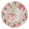 Wandklokken Vintage Roze Bloemen Pioen Lichtgevende Wijzer Klok Huis Ornamenten Ronde Stille Woonkamer Slaapkamer Kantoor Decor