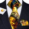 Neck Ties Men Tie Necktie Gravat Handkerchief Cufflinks Set Silk Print Suit Party Business for Fashion Paisley Novelty Adult Gold 230807