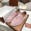 LP Loafers Men Women Designer shoe embellished suede loafers Flat Low Top Suede Cow Leather Oxfords Casual Shoes Metal Buckle Comfortable dress shoe 35-46 with box