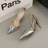 Silver High Heels Sandals Women Summer 2023 Punk Goth Pointed Toe Party Shoes Woman Metallic Thin Thined Dress Pumps Ladies 230807