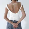 Women's Tanks Korean Off Shoulder Backless Tie Up Tank Tops Women Vintage Swing Neck Crop Summer Sleeveless T-Shirts Elegant Streetwear