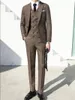 Herrdräkter tweed kostym enkelbröst 3-stycken set bröllop brudgum man vintage affärskontor kläder