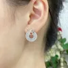 dupe märke toppkvalitet 925 sterling silver knut rosa och vit rhiestone halsband örhängen för kvinnor hänge halsband trendiga smycken set