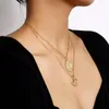 Hänghalsband vintage rund figur mynt ängel halsband kvinnor mode dubbel lager geometriska klavikel smycken gåva XR2945