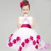 Flower Girl Dress с экипажем на молнии на молнии аппликации сплоченные цветы.