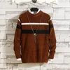 Pulls pour hommes automne et hiver classique rayure contraste couleur pull décontracté col rond manches longues pull chaud