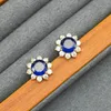 Stud Real 18K Gold Plated Colorful Zircon Sunflower Earrings Jewelry Letter Wedding Gift Factory Wholesale With Free Dust Bag