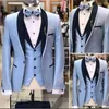 Herenpakken Zwarte Mannen Pak 3 Stuks Sluiting Kraag Man Slim Fit Kostuum Trouwjurk Bruidegom Tuxedos Prom jas Jas Broek Vest