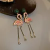 Dangle Chandelier FYUAN Pink Birds Crystal Earrings for Women Bijoux Long Tassel Dangle Earrings Statement Jewelry 230808