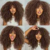 Cosplay Wigs Curly Afro Wigs For Black Women Short Kinky Curly Wigs With Bangs 16inch Brown Afro Hair Synthetic Fibre Glueless Cosplay Hair 230807