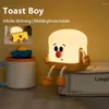 Night Lights Cartoon Bread Light Portable Toast Kids Lamp Phone Holder Build-in Battery 1200mAh For Student Dormitory