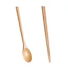 Dinnerware Sets Wooden Spoon Chopsticks Set 2pcs Korean Wood Soup For Eating Mixing Strring Handle Portable Cutlery Chinese Tableware