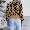 Kvinnors tröjor Ficusrong Kvinnor Autumn Winter Leopard Print nippad skördtröja Hoppare för damer Fashion O Neck Full Sleeve Sticked
