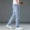 Heren Jeans 2023 Eenvoudige Casual Klassieke Stijl Heren Merk Zakelijke Stretch Slanke Denim Broek Lichtblauw Zwarte Broek Mannelijk Oud Geld