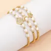 Strand Natural Pearl Amizade Bracelets com Gold Bated Beads Gifts for Women and Teen Girls requintadas jóias