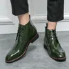 Classic Green High-top Men's Dress Shoes Size 38-48 Ponited Formal Shoes Men Lace-up Leather Boots for Men zapatos hombre vestir