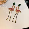 Dangle Chandelier FYUAN Pink Birds Crystal Earrings for Women Bijoux Long Tassel Dangle Earrings Statement Jewelry 230808