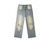 Pantalones vaqueros para hombre Original Vintage Monkey Wash diseño degradado desgastado moda de alta calidad pantalones con agujeros sueltos de gama alta Unisex