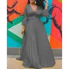 Casual Dresses Fashion Sexy Long Sleeve V Neck Chiffon Floor Length Dress INS Y2K Clothes Elegant Vintage Corset Pleated