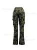 LW Camo Print Poche latérale Cargo Pantalon de camouflage Taille basse Zipper Fly Full Print Pantalon extensible pour femme Camo Print Casual Pants T230808