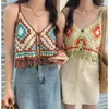 Women's Tanks Boho Clothing Summer Beach Camisoles For Women Tank Tops With Tassel Cropped Ethnic Crop Top