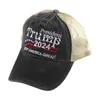 Washed Meash Trump Hat Keep America Great 2024 Prezydent Haftowane czapki baseballowe Regulowane US Select Trump Sports Vintage Caps FFA3538-2