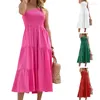 Vestidos Casuais Feminino Verão Boho Maxi Vestido Flowy Em Camadas Sexy Longo Cintura Alta Um Ombro Sem Mangas Para Festa Na Praia U4LF