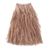Spódnice Tiul Long Maxi spódnica kobiet moda 2023 Koreańska urocza różowa w talii plisowana tutu siatka kobieta