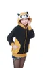 Women's Hoodies Cute Cosplay Anime Coon Costume Ears Face Tail Zip Hooded Sweatshirt Raccoon Jacket