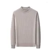 Men's Sweaters BROWON Knitted Sweater Man Clothes Solid Long Sleeve Pullovers Male Autumn And Winter Thin Warm Vertical Stripe For Men