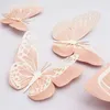 Adesivos de parede dupla camada rosa oco borboleta 3D simulação decorativa Butterfies festival de casamento decoração de casa 20 PCS 230808