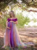 Moderskapsklänningar Spring/Summer Women's Maternity Rainbow Mesh klänning Lång kjol Söt klänning för gravida kvinnors fototagande minnesmärke HKD230808