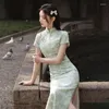 Abbigliamento etnico Donne cinesi Stampa Fiore Cheongsam Vestidos Colletto alla coreana vintage Qipao Abito tradizionale per ragazze quotidiane Abito asiatico