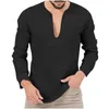 T-shirts voor heren Effen kleur Sportkleding T-shirts Imitatiekatoen linnen overhemd V-hals T-shirt met lange mouwen Heren Fitness Ropa Hombre 2023