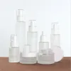 wholesale 20ml 30ml 40ml 50ml 60ml 80ml 100ml Botella de vidrio esmerilado Tarro de crema Loción Bomba de aerosol Botella Cosmético recargable portátil LL