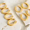 Hoop Earrings Minimalist Polished Design Geometric Irregular 18k Gold Plated Stainless Steel Rust Proof Retro Ear Buckle