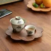Plates Solid Wood Plate Flower Dessert Fruit Ins Wind Cute Creative Walnut And Cherry Friendly Serving Trays Tableware 20cm