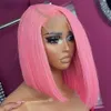 Pink Short Bob Lace Front Wigs Human Hair Wigs 180 Density Bob Lace Wigs For Women Straight Synthetic Closure Wig