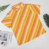 Camisas Casuais Masculinas Laranja Estampadas Linhas Soltas Camisa Masculina Praia Listras Diagonais Havaí Personalizado Mangas Curtas Vintage Oversize Blusas