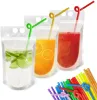 Classic Party Plastic Water Bags Bottle Disposable Drink Repeat Closed Tote Self-Standing Juice Liquid Bag Heart Clear Pouches for Milk