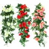 Decorative Flowers Supplies DIY Wedding Ornament Simulation Plants Lifelike Roses Wreath Wall Hanging Floral Artificial Rattan