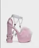 Sandalen Offenbarung Satin Charm Pink 339 Edelsteinplattform Chunky Heeled High Heel Women Sandal Heels Sommer Lederschuhe 230807 951 s