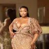 2021 Plus Size Arabisch Aso Ebi Gold Sexy Stilvolle Ballkleider Pailletten Mantel Knöchellang Abend Formale Party Zweiter Empfang Go262H