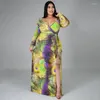 Vestidos plus size elegantes para mulheres com estampa de folhas de outono manga longa vestido de festa roupas de luxo 3xl 4xl 5xl 6xl