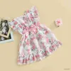 Sukienki dziewczyny ma baby 4-7 Baju anak Bayi Perempuan Balita Motif Floral Busur Ruffles Untuk Anak Perempuan Pakaian Anak-Anak Musim Panas