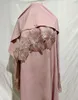 Vestidos Casuais Primavera Confortável Vestido Longo Feminino Patchwork Bordado Seção Renda Manga Muçulmana Robe Com Hijab