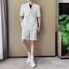 Herrdräkter senaste kappa byxa design casual shorts sätter sommar tunn koreansk smal trend stilig kort ärmdräkt jacka blazer japan