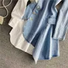 Maternity Dresses Spring fashion irregular denim stitching long-sleeved shirt Dress Female suit Dress personality stitching dress fashion Women HKD230808